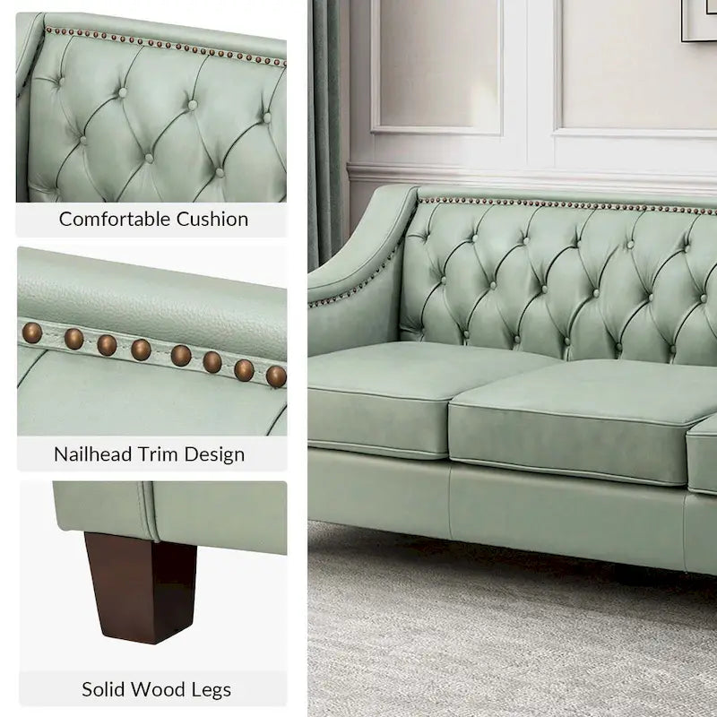 Transitional Genuine Leather Sofa with Nailhead Trim and Button-Tufted Back