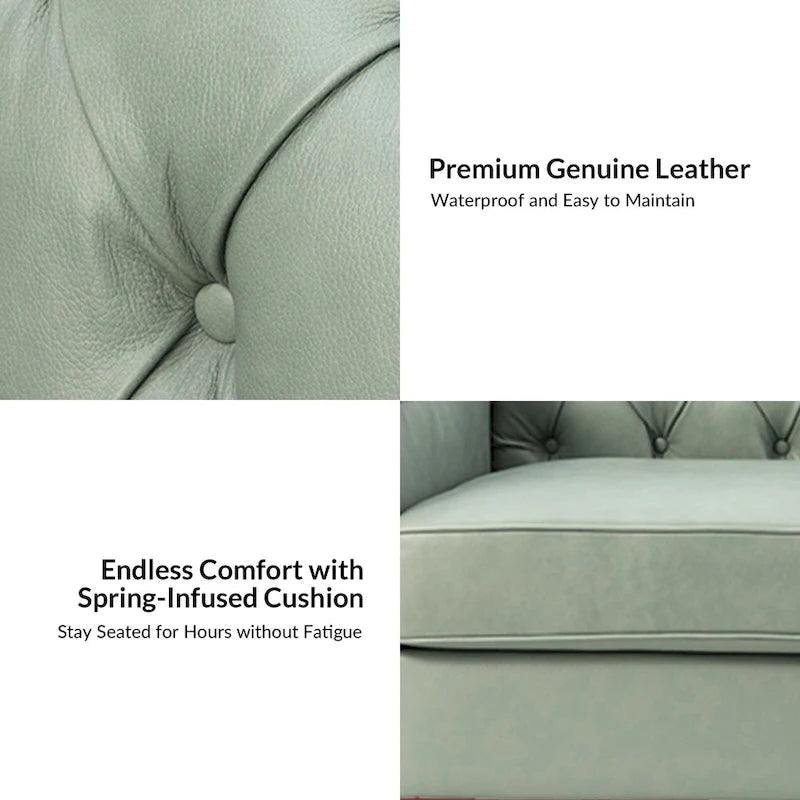 Transitional Genuine Leather Sofa with Nailhead Trim and Button-Tufted Back