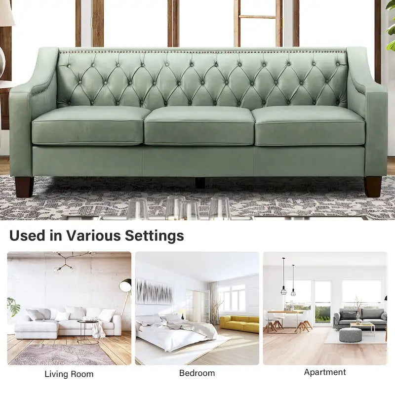 Transitional Genuine Leather Sofa with Nailhead Trim and Button-Tufted Back