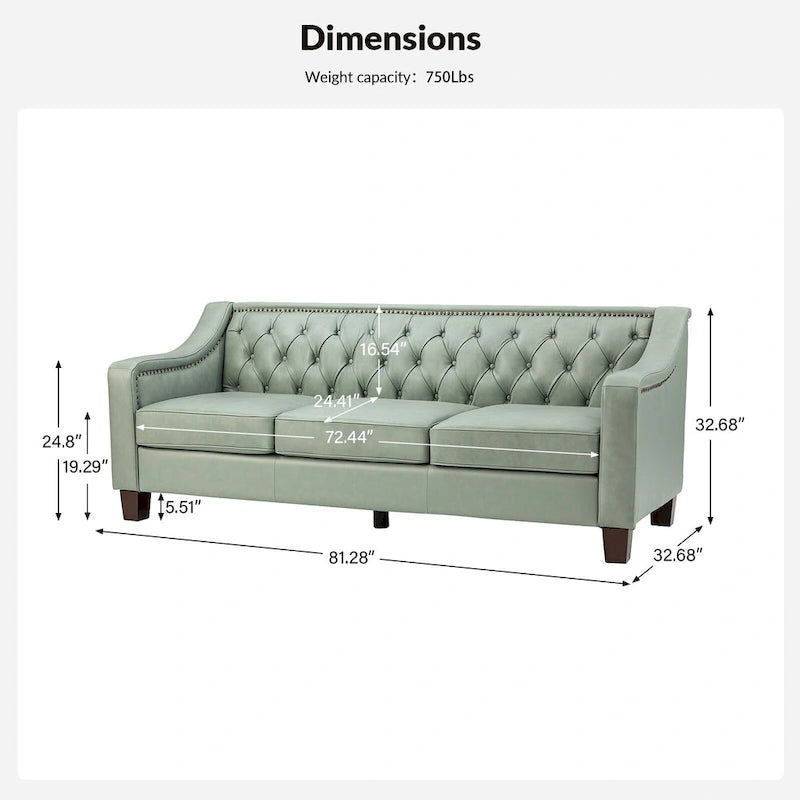 Transitional Genuine Leather Sofa with Nailhead Trim and Button-Tufted Back