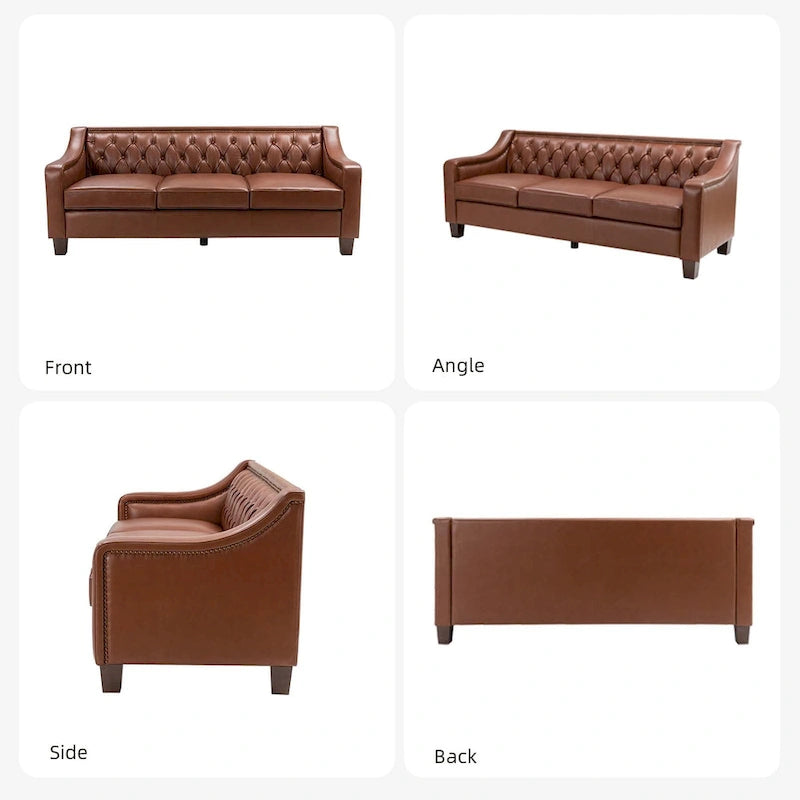 Transitional Genuine Leather Sofa with Nailhead Trim and Button-Tufted Back