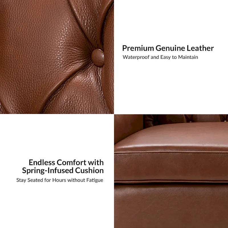 Transitional Genuine Leather Sofa with Nailhead Trim and Button-Tufted Back