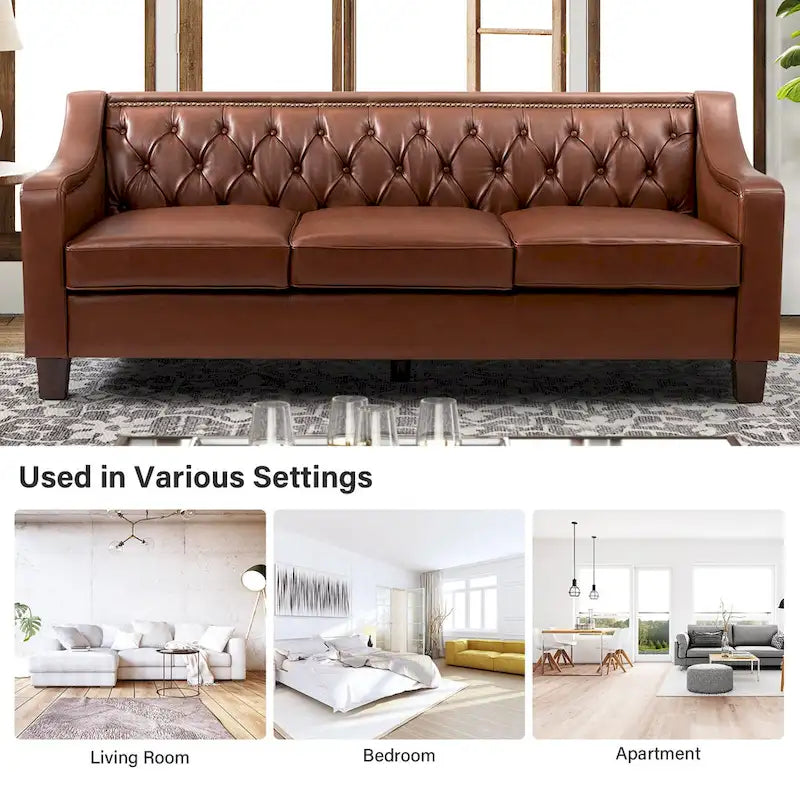 Transitional Genuine Leather Sofa with Nailhead Trim and Button-Tufted Back