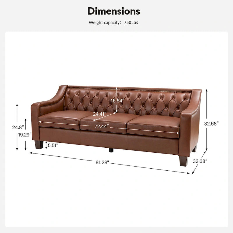 Transitional Genuine Leather Sofa with Nailhead Trim and Button-Tufted Back