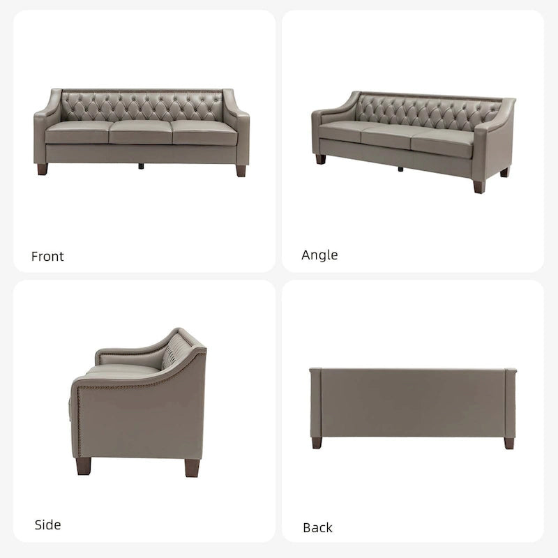 Transitional Genuine Leather Sofa with Nailhead Trim and Button-Tufted Back