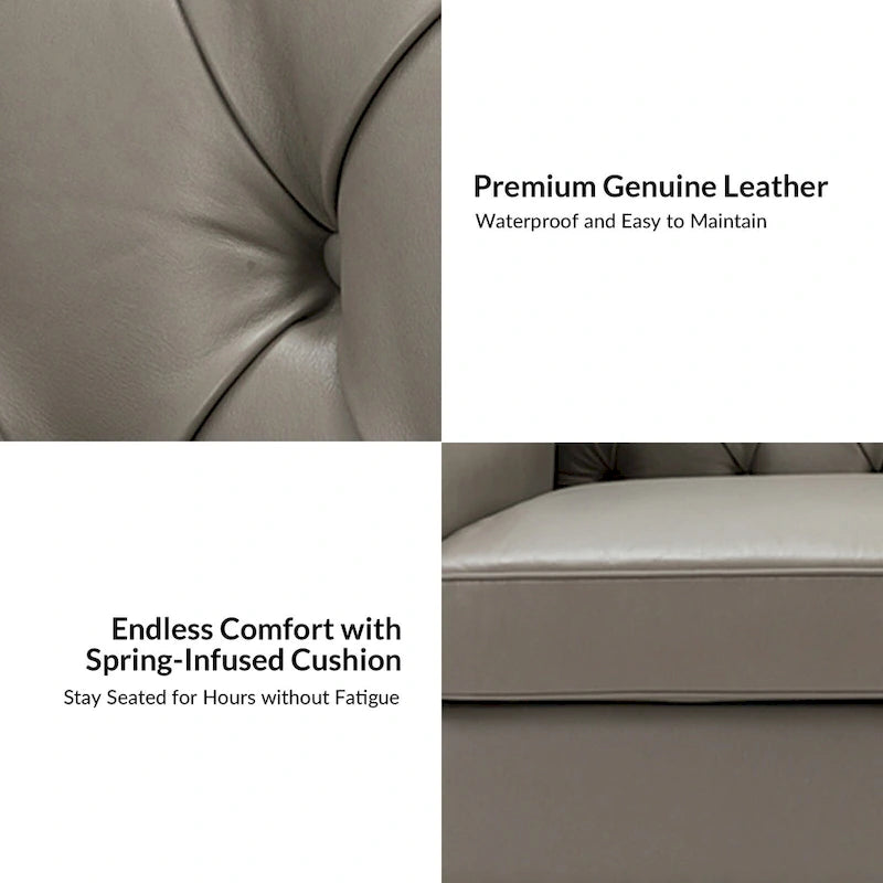 Transitional Genuine Leather Sofa with Nailhead Trim and Button-Tufted Back