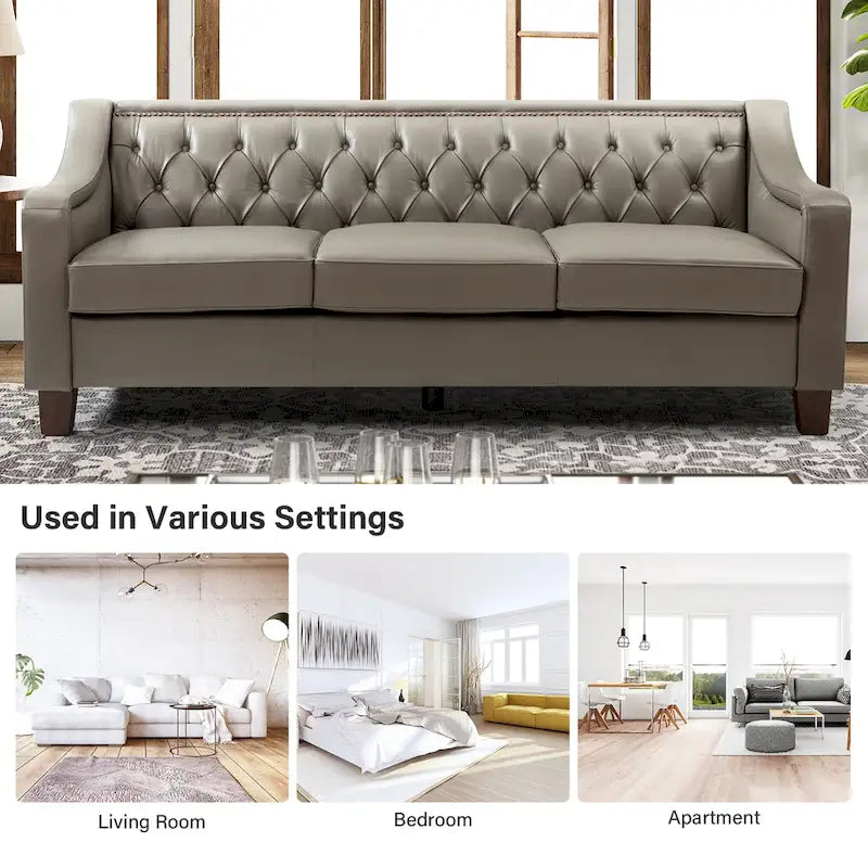 Transitional Genuine Leather Sofa with Nailhead Trim and Button-Tufted Back