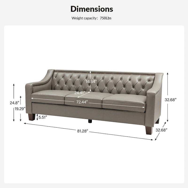Transitional Genuine Leather Sofa with Nailhead Trim and Button-Tufted Back