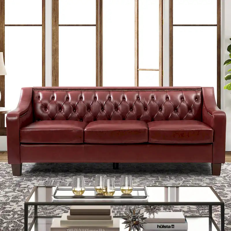 Transitional Genuine Leather Sofa with Nailhead Trim and Button-Tufted Back