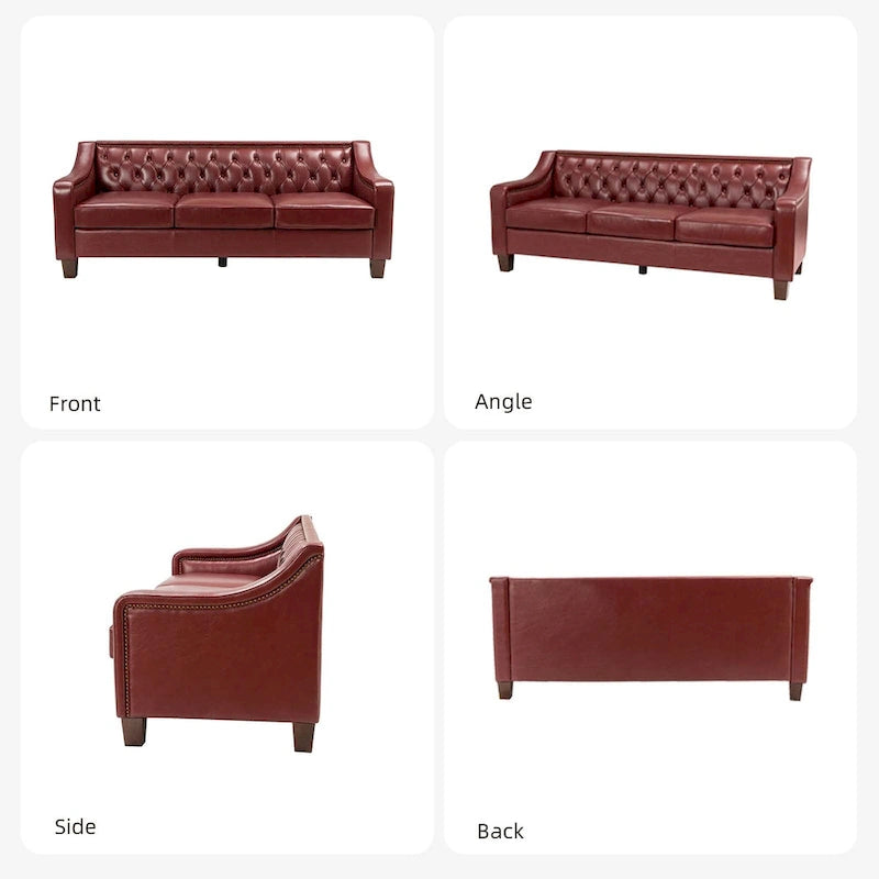 Transitional Genuine Leather Sofa with Nailhead Trim and Button-Tufted Back