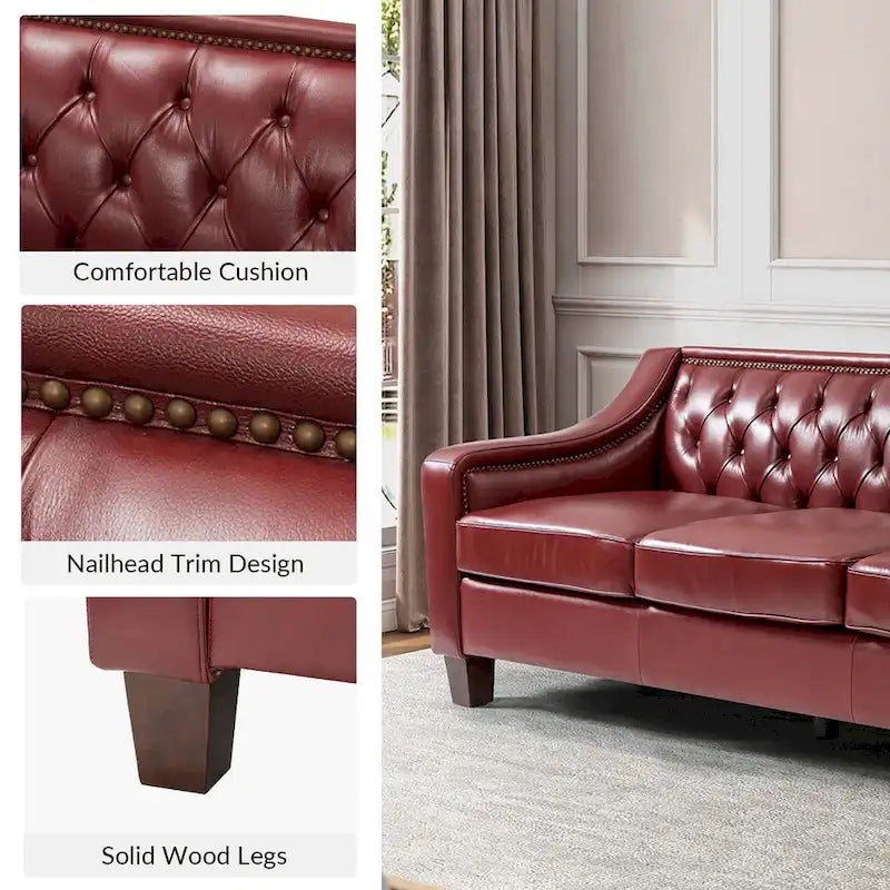 Transitional Genuine Leather Sofa with Nailhead Trim and Button-Tufted Back