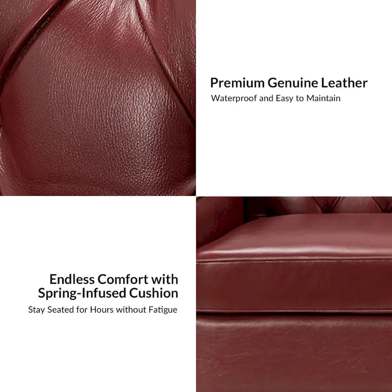Transitional Genuine Leather Sofa with Nailhead Trim and Button-Tufted Back