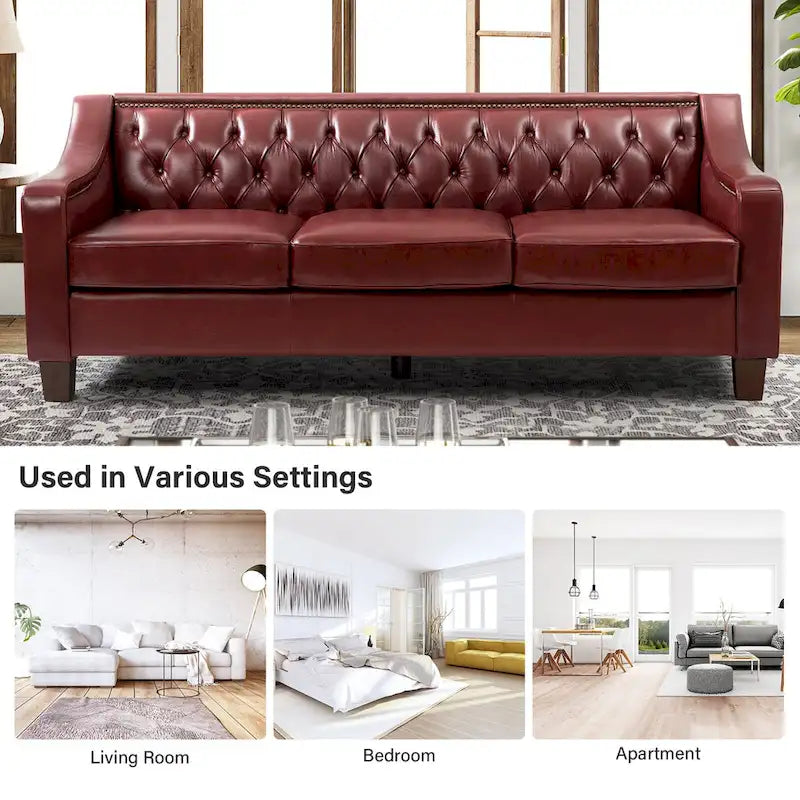 Transitional Genuine Leather Sofa with Nailhead Trim and Button-Tufted Back
