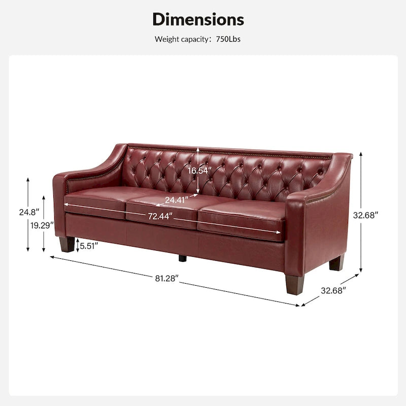 Transitional Genuine Leather Sofa with Nailhead Trim and Button-Tufted Back