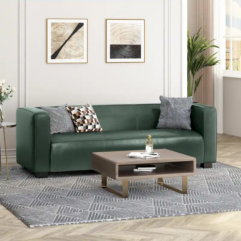 Faux Leather 3-Seater Tuxedo Sofa with Birch Wood Legs