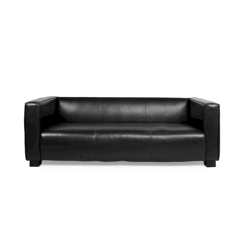 Dreisitziges Smoking-Sofa aus Kunstleder mit Beinen aus Birkenholz