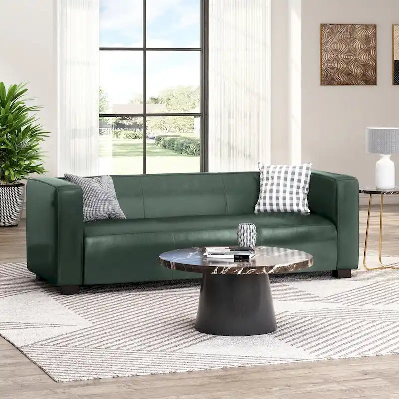 Dreisitziges Smoking-Sofa aus Kunstleder mit Beinen aus Birkenholz