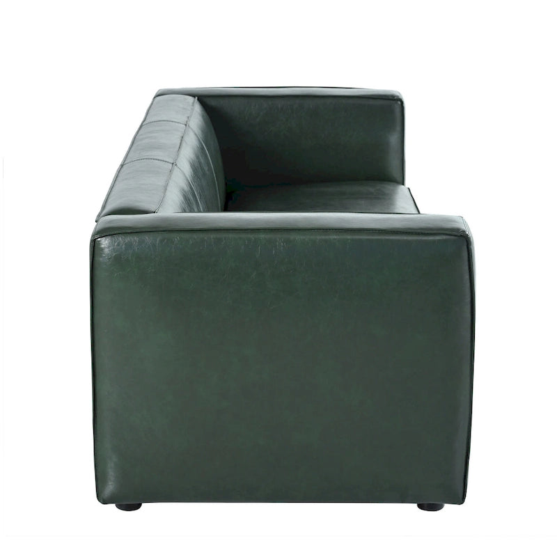 Dreisitziges Smoking-Sofa aus Kunstleder mit Beinen aus Birkenholz