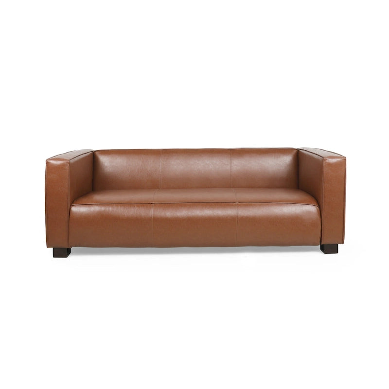Dreisitziges Smoking-Sofa aus Kunstleder mit Beinen aus Birkenholz