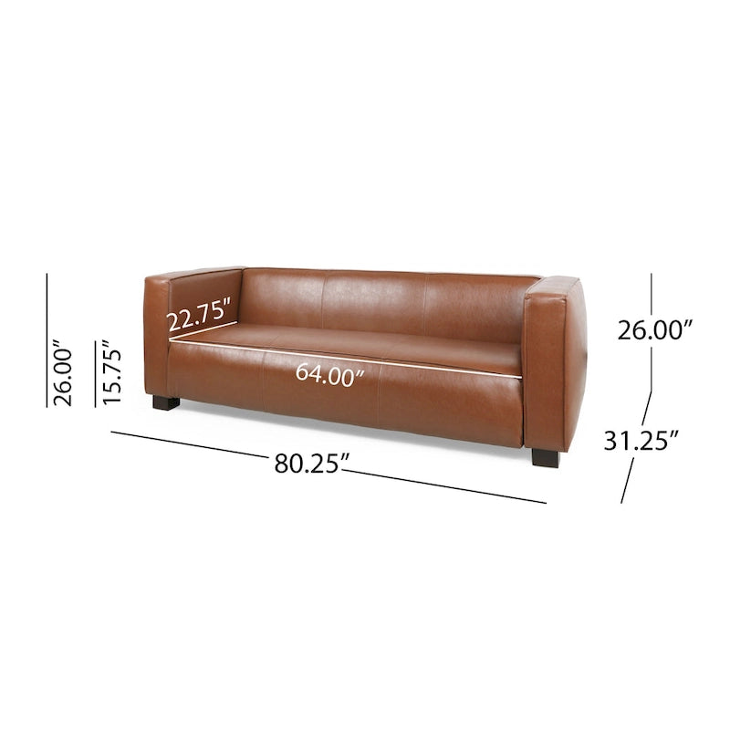 Dreisitziges Smoking-Sofa aus Kunstleder mit Beinen aus Birkenholz