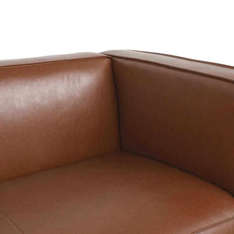Dreisitziges Smoking-Sofa aus Kunstleder mit Beinen aus Birkenholz