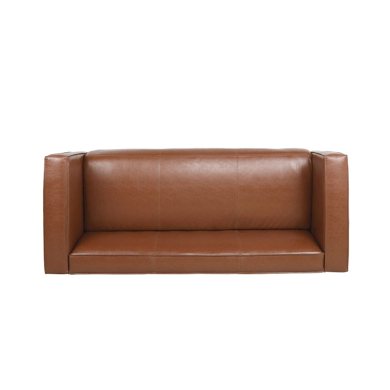 Dreisitziges Smoking-Sofa aus Kunstleder mit Beinen aus Birkenholz