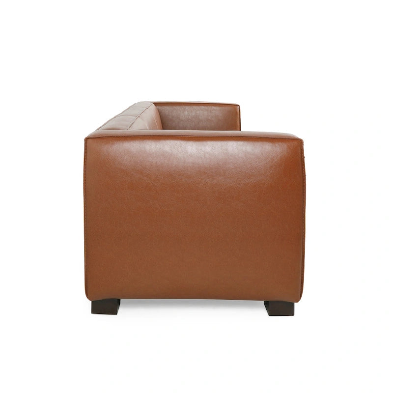 Dreisitziges Smoking-Sofa aus Kunstleder mit Beinen aus Birkenholz
