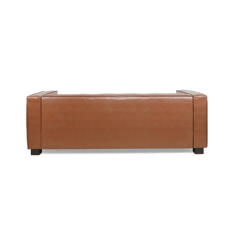 Dreisitziges Smoking-Sofa aus Kunstleder mit Beinen aus Birkenholz