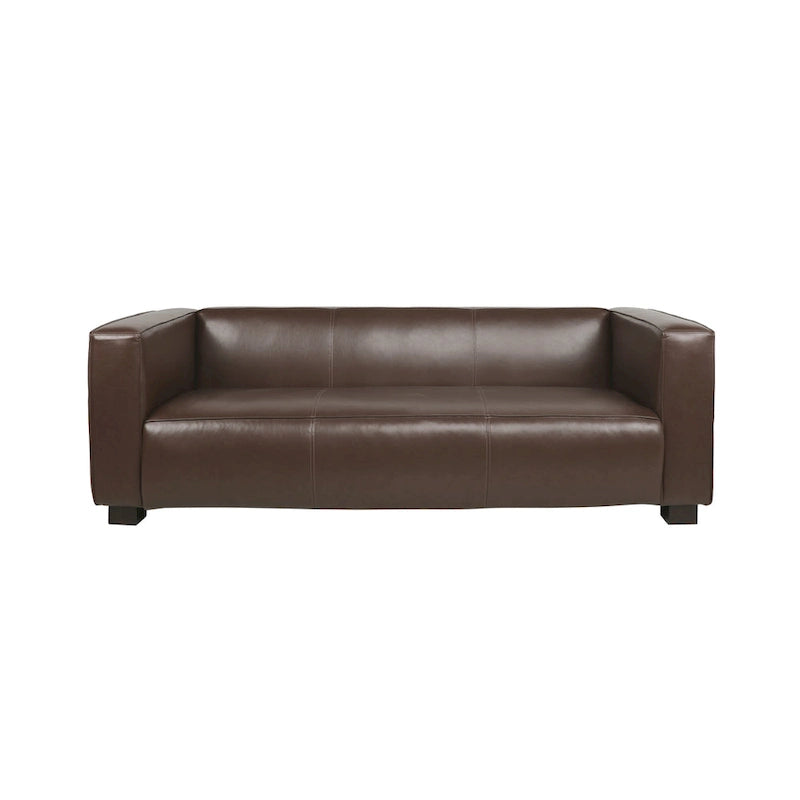 Dreisitziges Smoking-Sofa aus Kunstleder mit Beinen aus Birkenholz