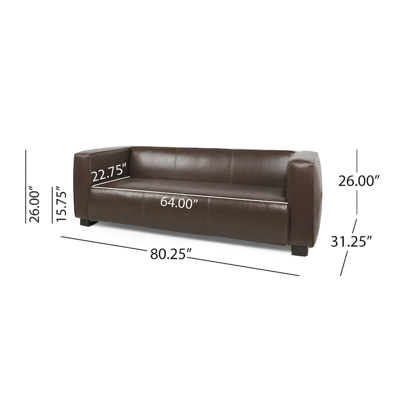 Dreisitziges Smoking-Sofa aus Kunstleder mit Beinen aus Birkenholz