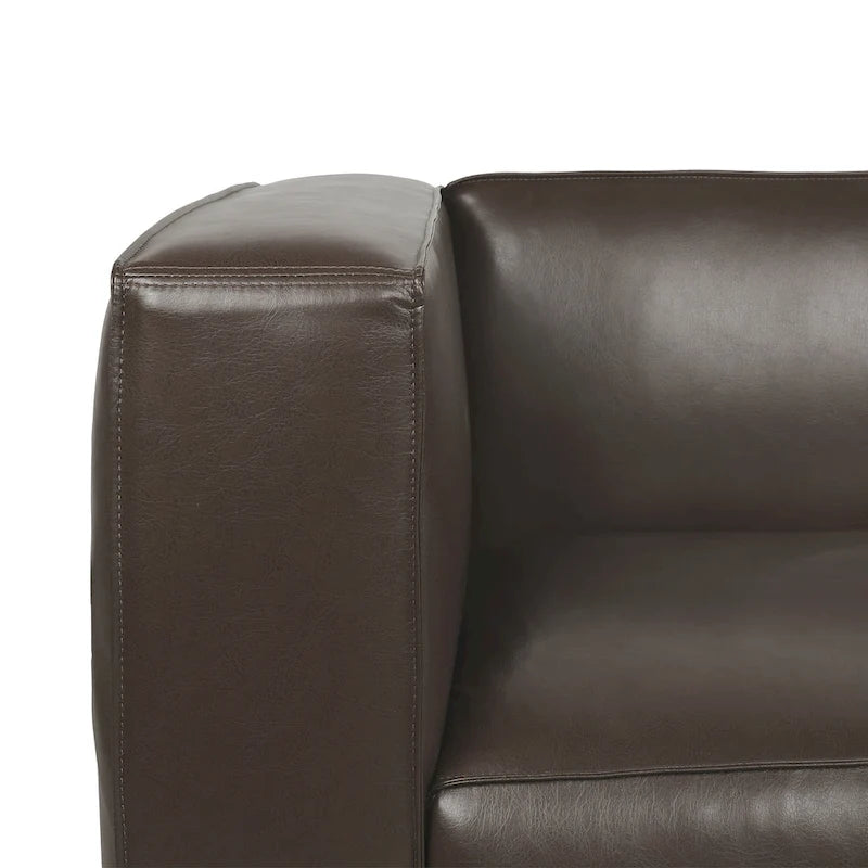 Dreisitziges Smoking-Sofa aus Kunstleder mit Beinen aus Birkenholz