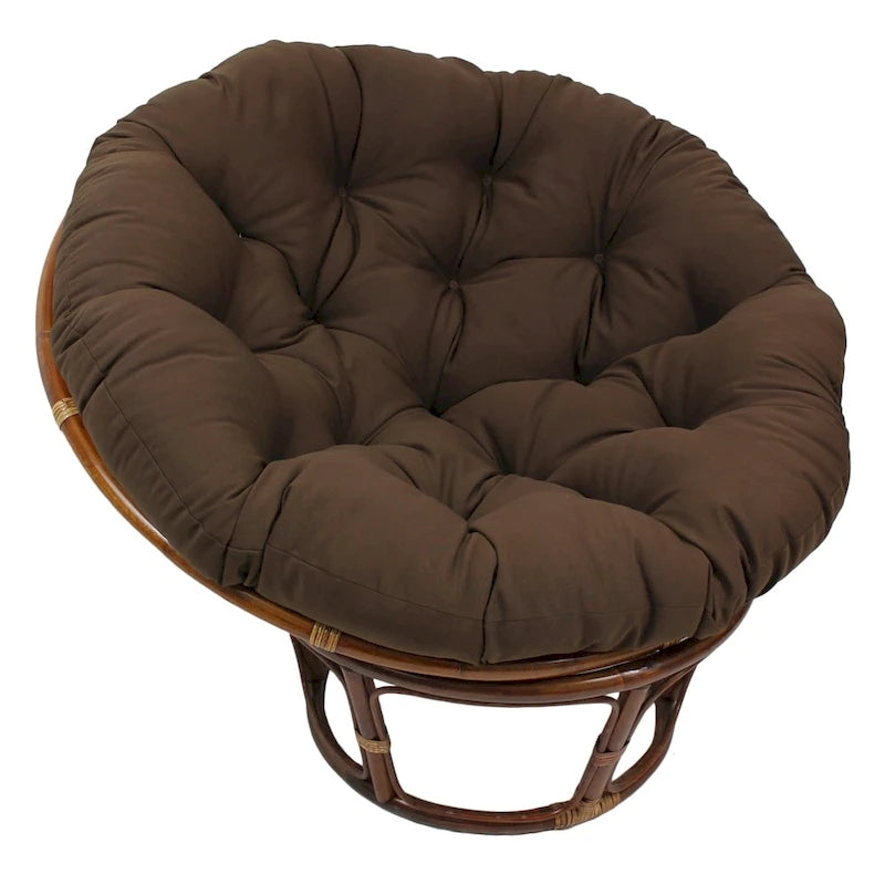 42-Inch Rattan Papasan Chair with Tufted Twill Cushion
