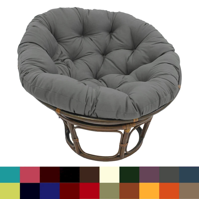 42-Zoll-Papasan-Sessel aus Rattan mit getuftetem Köperstoff-Sitzkissen