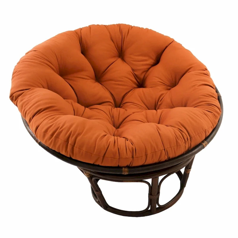 42-Zoll-Papasan-Sessel aus Rattan mit getuftetem Köperstoff-Sitzkissen