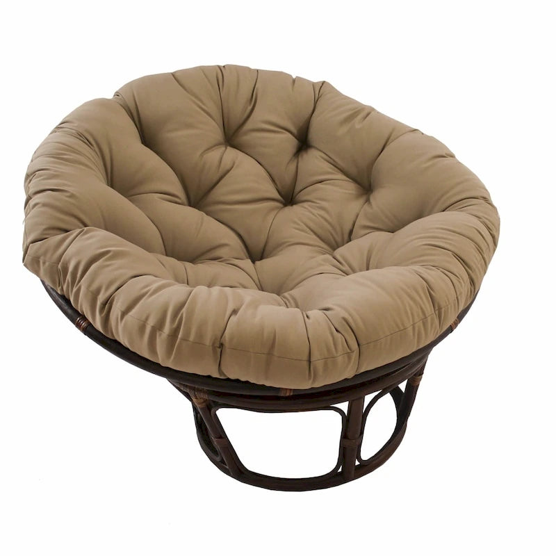 42-Zoll-Papasan-Sessel aus Rattan mit getuftetem Köperstoff-Sitzkissen