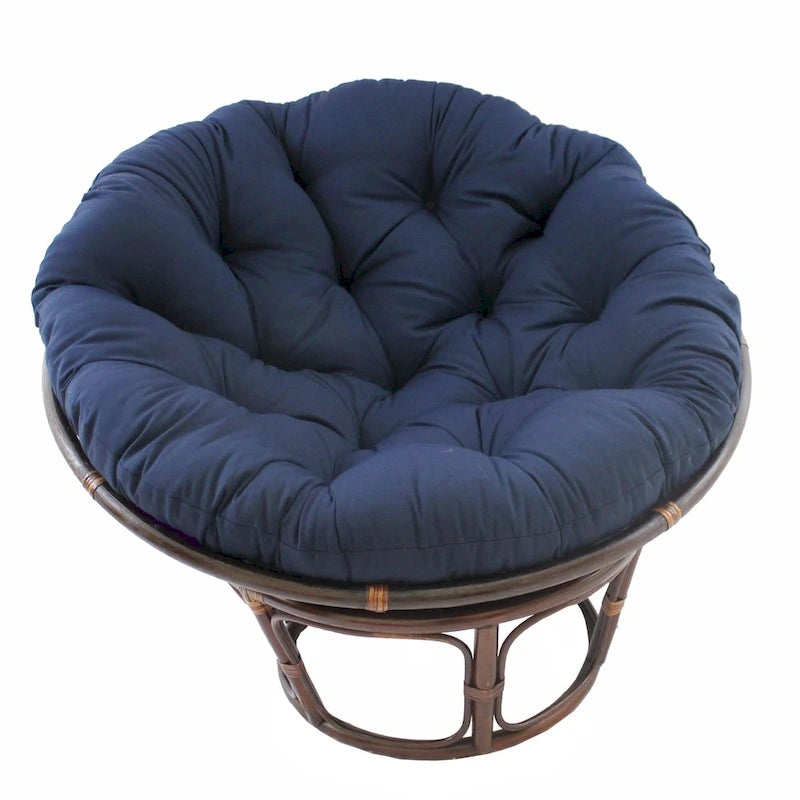 42-Zoll-Papasan-Sessel aus Rattan mit getuftetem Köperstoff-Sitzkissen