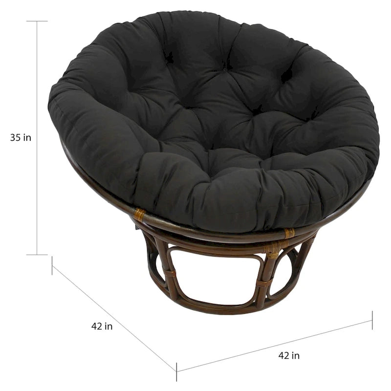 42-Zoll-Papasan-Sessel aus Rattan mit getuftetem Köperstoff-Sitzkissen