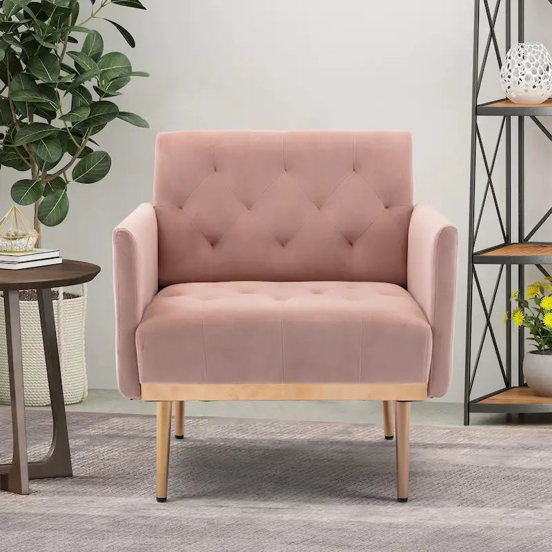 Velvet Upholstered Tufted Accent Chair With Golden feet