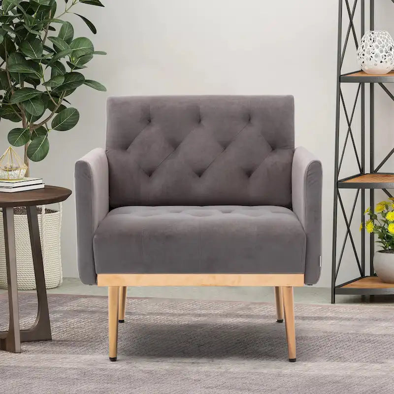 Velvet Upholstered Tufted Accent Chair With Golden feet