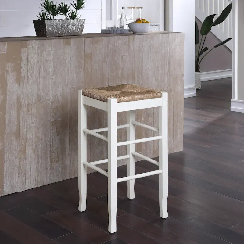 29-Inch Square Woven Seat Bar Stool with Solid Wood Frame
