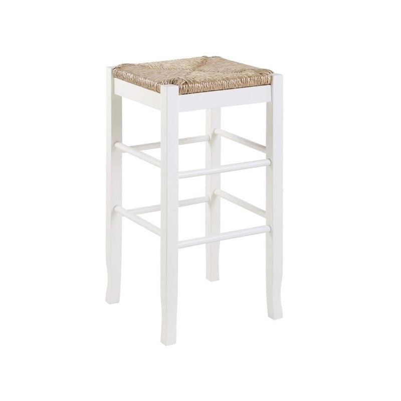 29-Inch Square Woven Seat Bar Stool with Solid Wood Frame