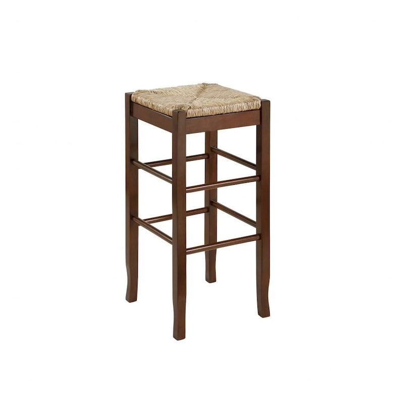 29-Inch Square Woven Seat Bar Stool with Solid Wood Frame