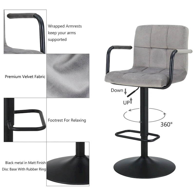 Adjustable Swivel Bar Stools with Armrests, Set of 2