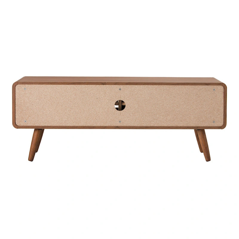 Low-Profile Slat TV Stand with Adjustable Shelves