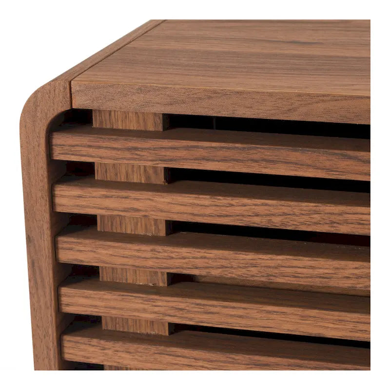 Low-Profile Slat TV Stand with Adjustable Shelves