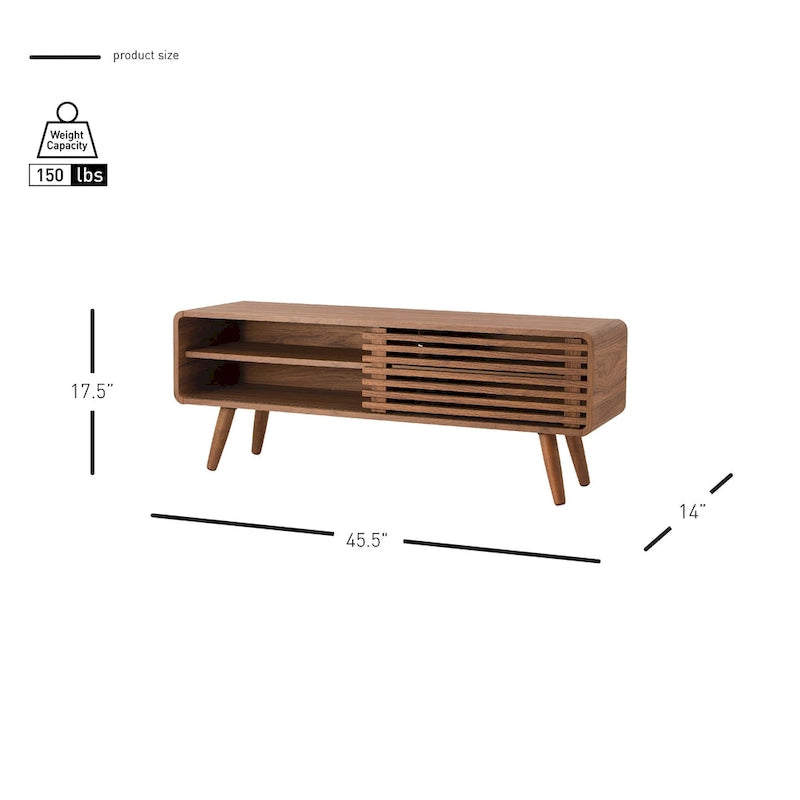 Low-Profile Slat TV Stand with Adjustable Shelves