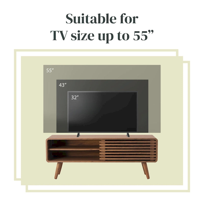 Low-Profile Slat TV Stand with Adjustable Shelves