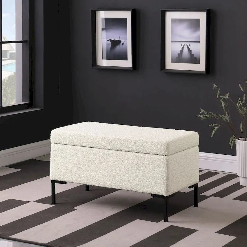 32-Inch Upholstered Storage Bench with Black Metal Legs
