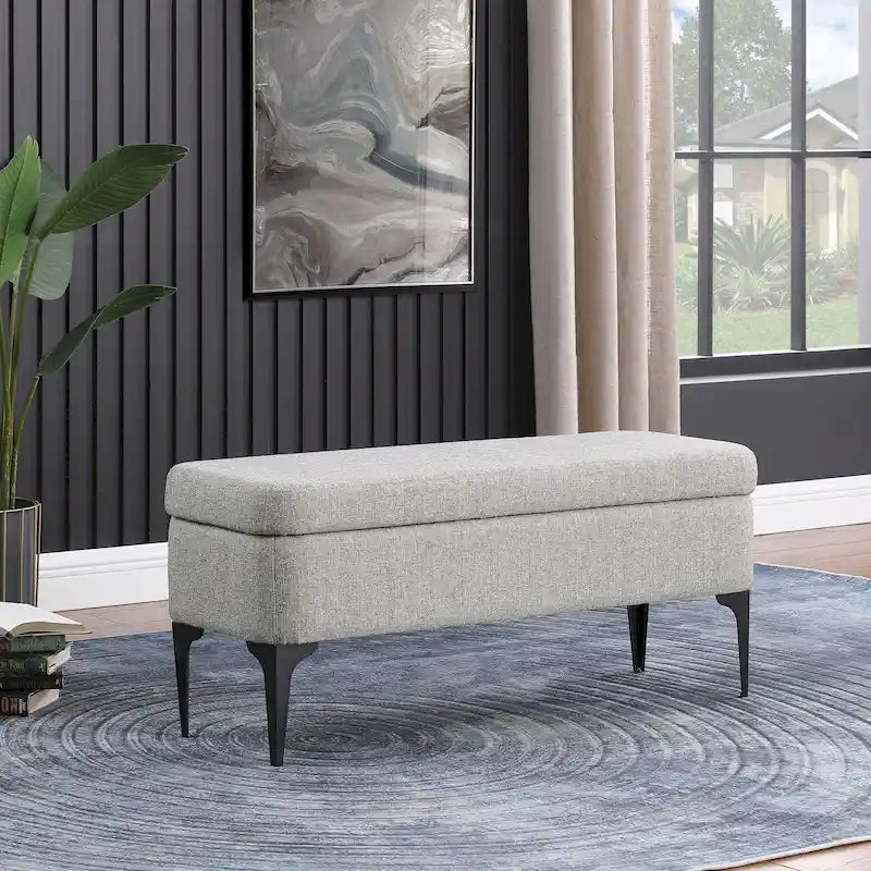 32-Inch Upholstered Storage Bench with Black Metal Legs
