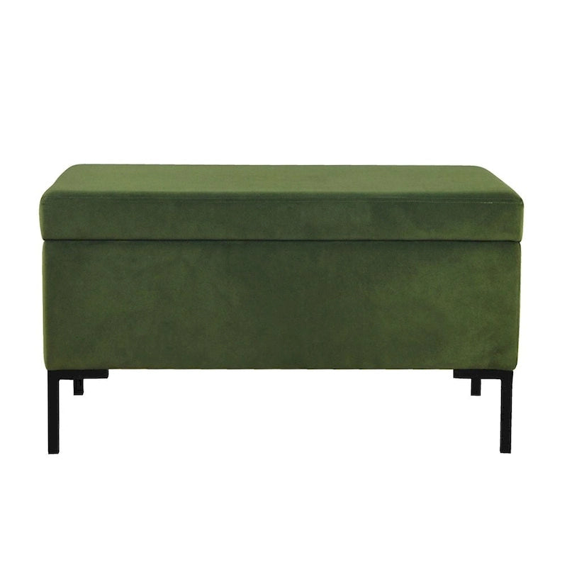 32-Inch Upholstered Storage Bench with Black Metal Legs
